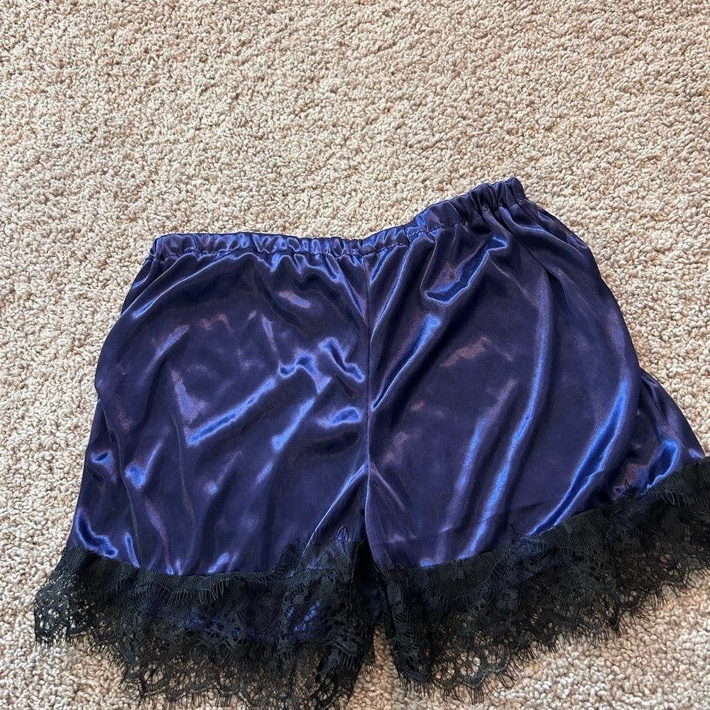 Midnight Blue Elegant Eye Lash Lace Trim Sleepwear Set Size S - Picture 6 of 8